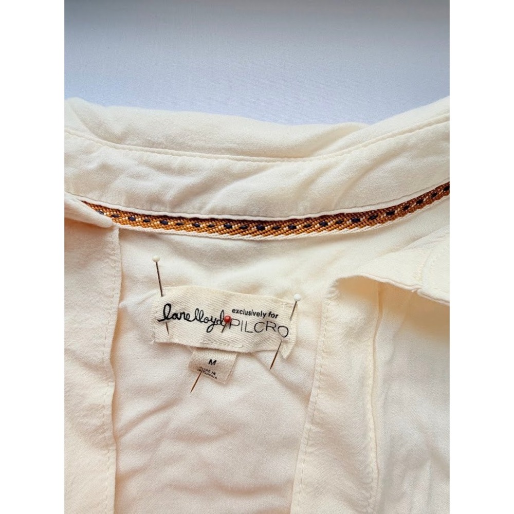 Lane Lloyd for Pilcro Anthropologie Butterfly Graphic Button Down Shirt Cream M - Picture 4 of 8